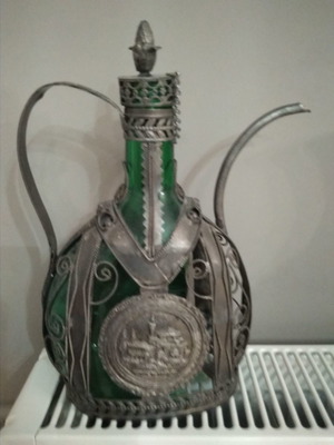 Μπουκάλια με συρμάτινο πλέγμα μεταχειρισμένα, διακοσμητικά με ασήμι