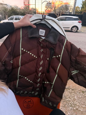 Hermès Dressage Tressage κοντό μπουφάν από ανάμεικτη δέρμα σαν καινούργιο, Marron Bois, μέγεθος FR 36
