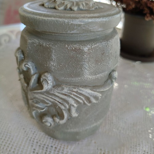 Decorative vase with lid baroque style upcycled glass art like new