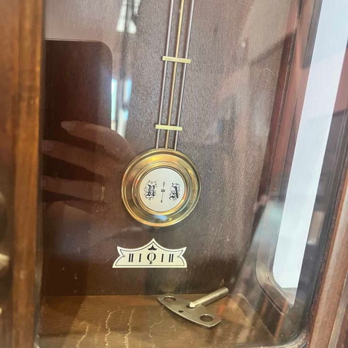 Wooden wall clock with pendulum used, 79x31x16 cm, analog
