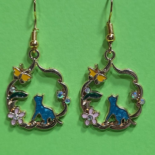 Blue cat earrings new