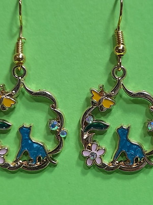 Blue cat earrings new