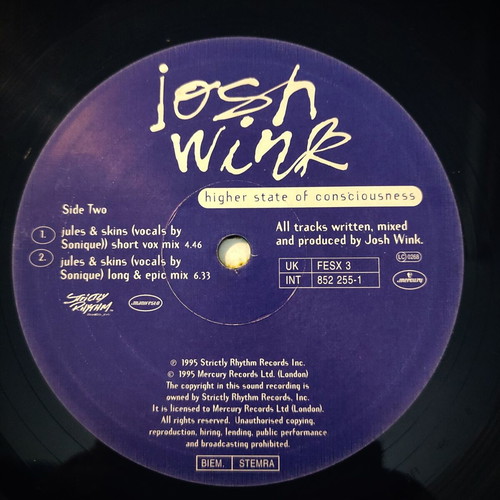 Josh Wink Higher State Of Consciousness 12'' vinyl maxi single used