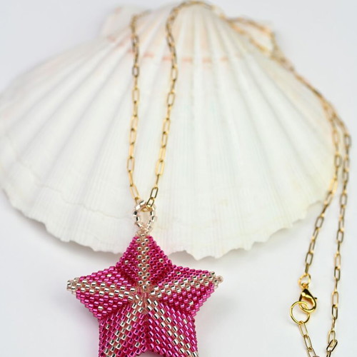Star necklace in cyclamen and gold custom made