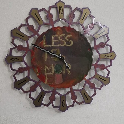 Handmade Metal Wall Clock "Less is More" vintage boho 30cm