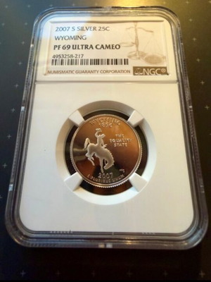 USA 2007-S Wyoming Silver Quarter NGC PF69 Ultra Cameo