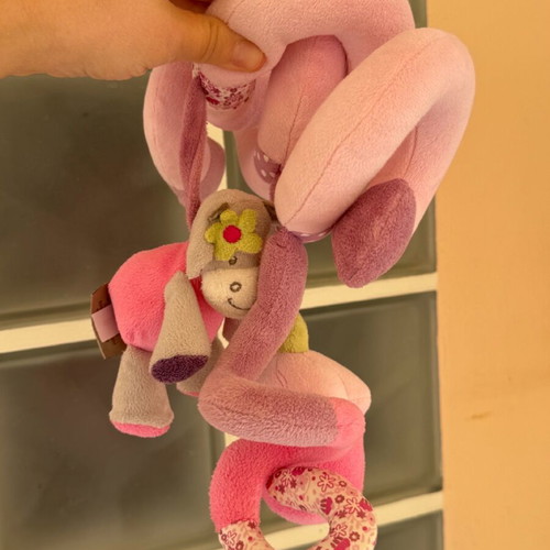 Baby toy set for stroller or crib with pink plush giraffe like new
