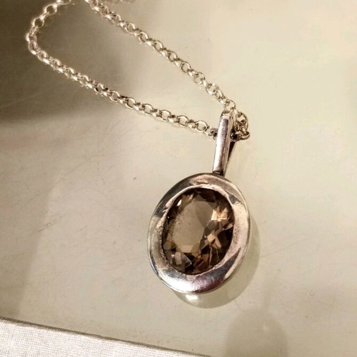 Silver necklace 925 used with smoky crystal