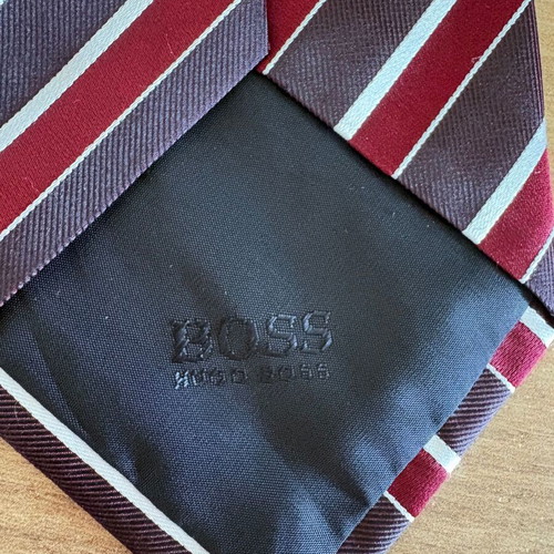 Hugo Boss silk tie, burgundy and brown striped