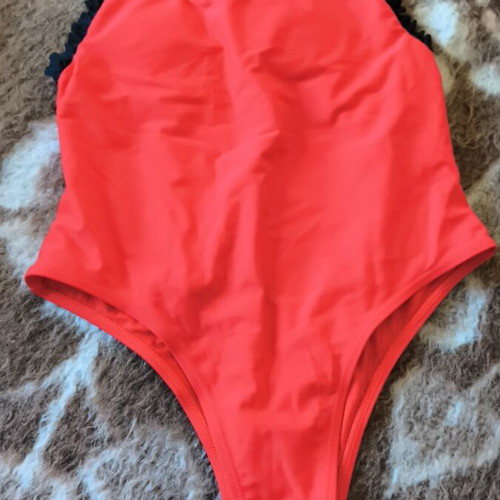 One-piece swimsuit cutout red with black like new, size M
