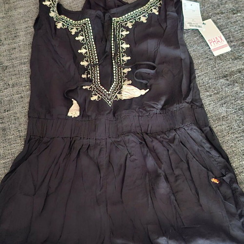Playsuit black new with cream embroidery, adjustable straps, size M
