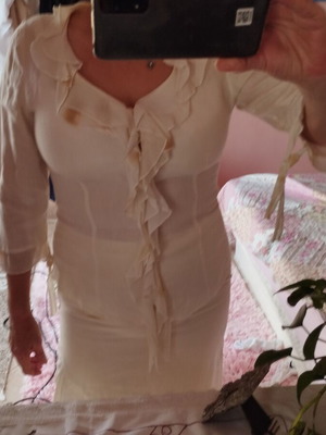 Linen suit like new, beige with long skirt and slit