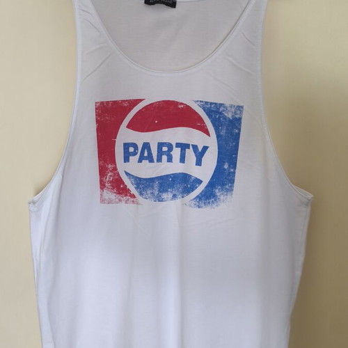 Men's summer tank top used with front print, white, sizes L XL