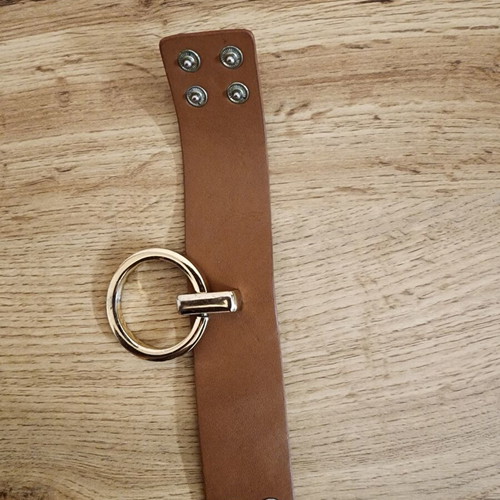Brown faux leather wide cuff bracelet like new, gold tone