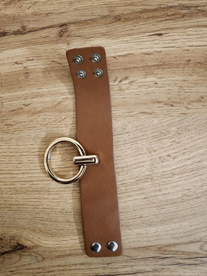 Brown faux leather wide cuff bracelet like new, gold tone