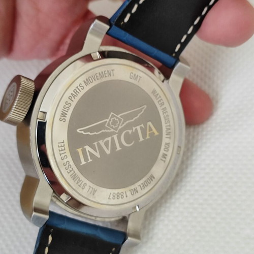 Invicta Swiss men's wristwatch, blue dial, 52mm, steel, 100m waterproof
