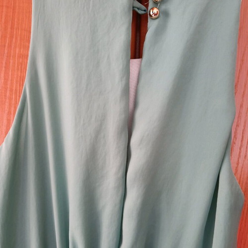 Long dress black with mint color, like new, neckline cut