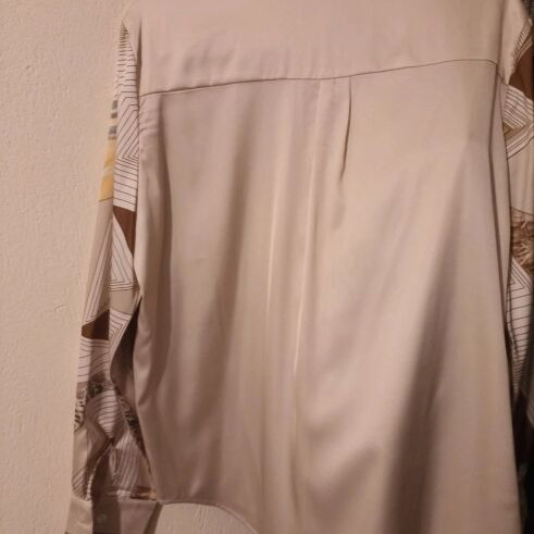 Satin shirt new, beige with geometric patterns