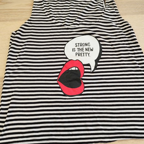 Stradivarius striped graphic tank top like new, black and white