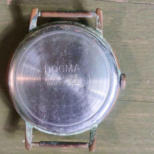 Vintage Dogma Rubis anti-magnetic watch used, men's, gold-tone