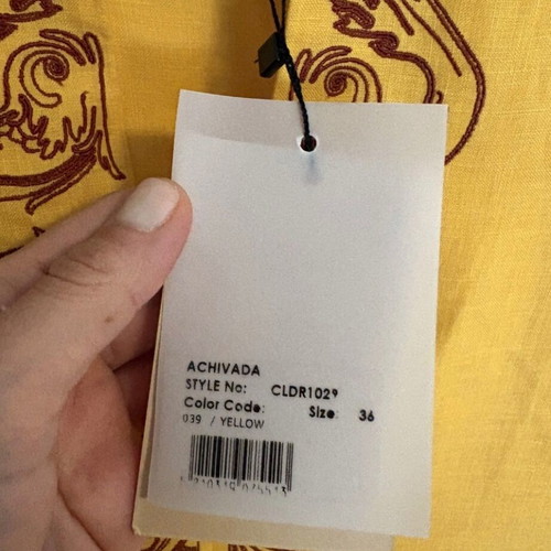 Achivada Sleeveless Embroidered Linen Caftan Yellow Zeus new