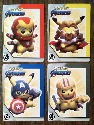 Avengers Pokemon cards used, set of 4
