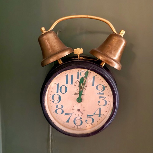 Vintage German Jerger Table Analog Alarm Clock Used