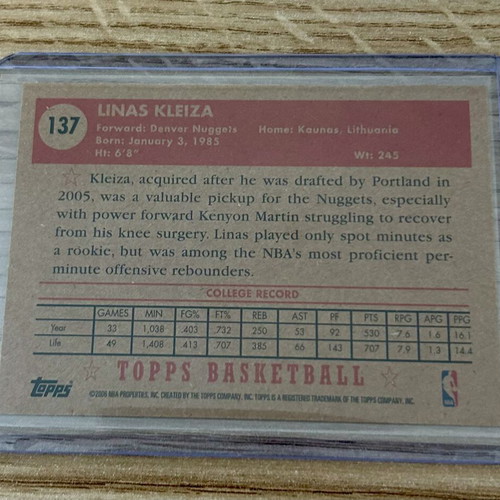 Linas Kleiza Denver Nuggets NBA Topps 2006 autograph card Olympiacos