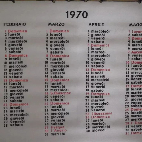 Italy Vintage 1970 Silk Hanging Calendar used, Tessem Agi Achille Giussani Como