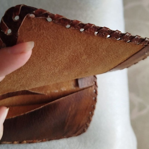 Old leather case used, for tobacco