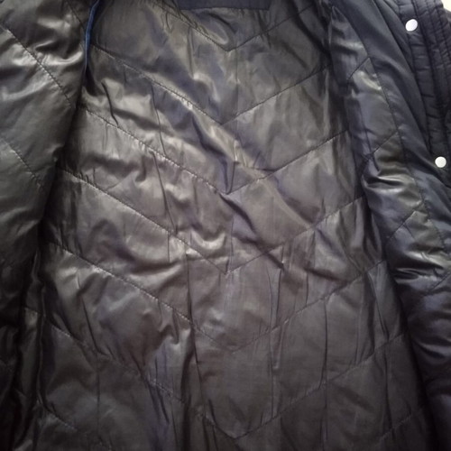 Bershka long winter coat, blue and white