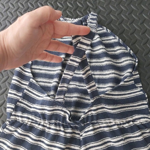 Pull&Bear women's striped backless shorts jumpsuit like new, white-blue