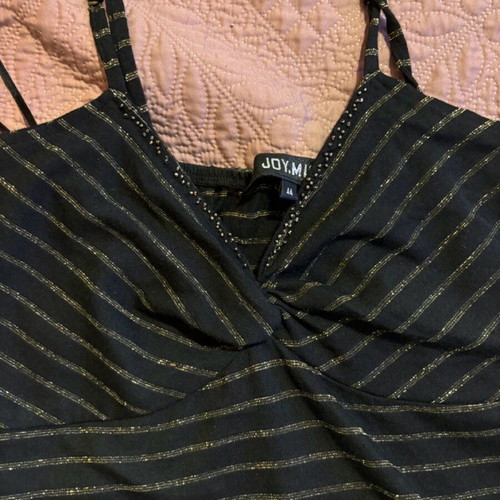 Strap blouse used, black with gold stripes