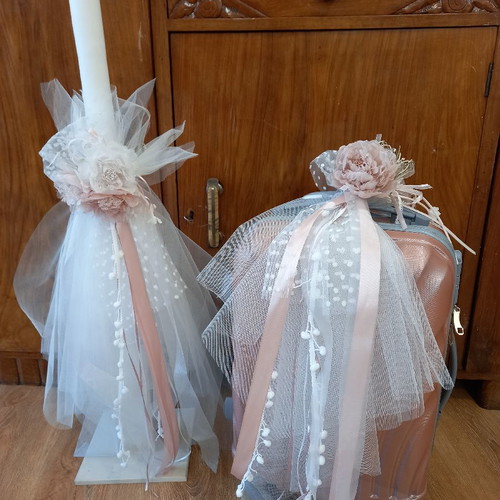 Baptism set new with suitcase, candle, and oil cloth set