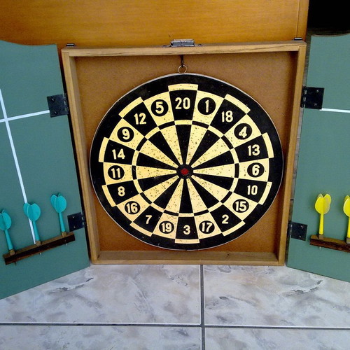 Wooden Dartboard Frame with Opening Doors used