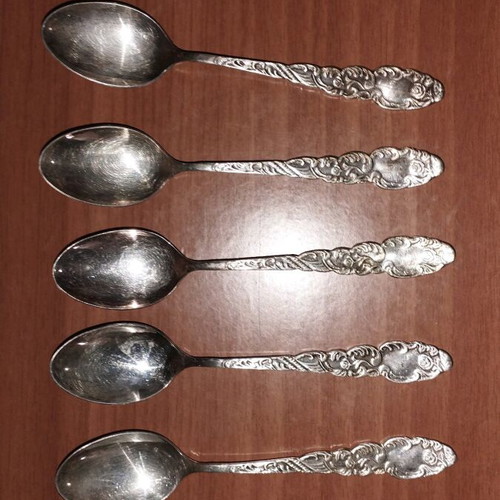 Metal blang vintage spoons used, set of 6