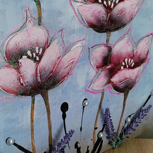 Flower painting with 3D details, new, 30x30 cm