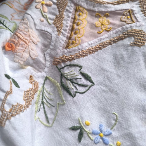Vintage embroidered cotton tablecloth new 2.50x1.60m