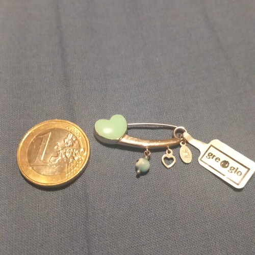 Gregio silver (925) safety pin with turquoise enamel heart and eye charm new