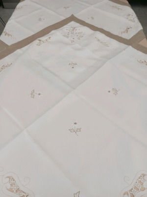 Set of two large square cut tablecloths with machine embroidery like new
