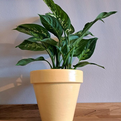 Clay flowerpot new yellow pastel hand-painted 15cm height