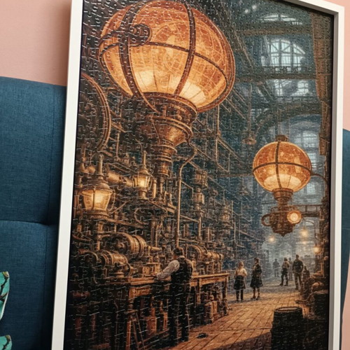 Puzzle 1000 pieces like new with white wooden frame 50x70 cm