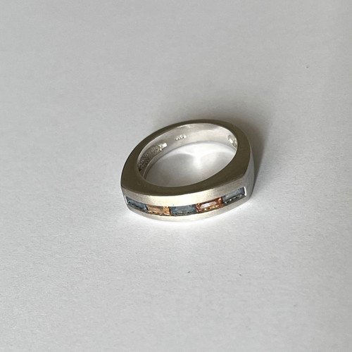 Solid silver 0.925 ring with blue and brown zircon new