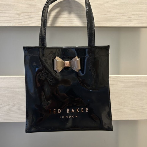 Ted Baker Icon Bag small black tote with rose gold bow, like new