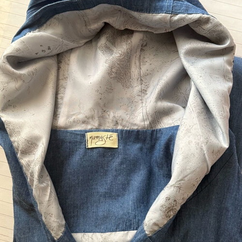 Namaste trench coat used in denim color with lining and hood
