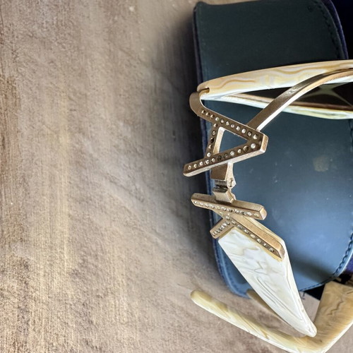 A.Kjaerbede glasses like new beige-gold with acetate and metal details