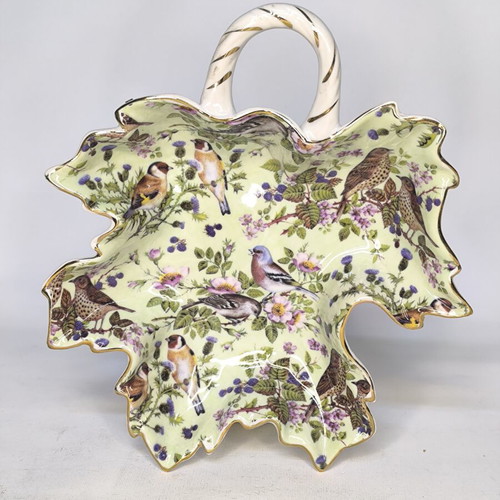 Porcelain leaf-shaped plate with birds and flowers like new