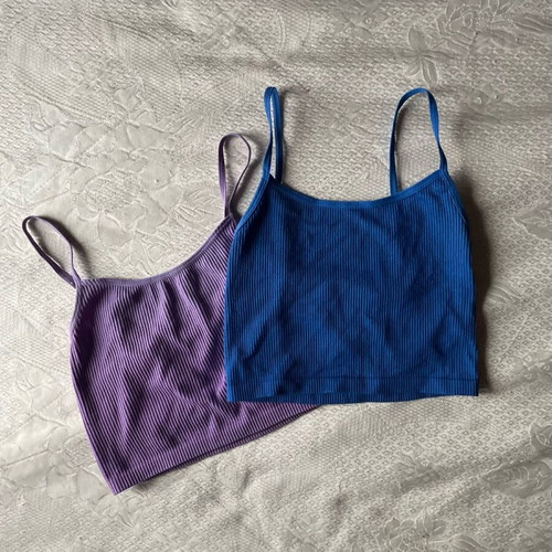 Stradivarius ribbed tops like new, size Small, blue and purple, pack of two