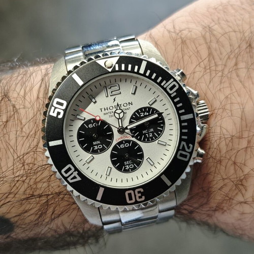 Thorton Loki Panda chronograph watch, stainless steel, 44mm