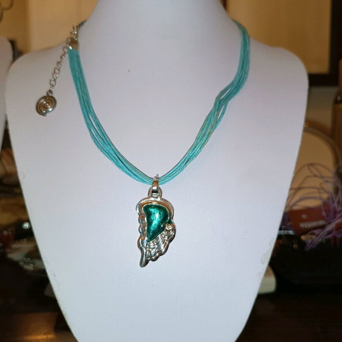 Necklace with turquoise cords and silver asymmetrical design with sea stone new